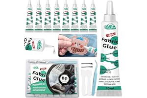 COMDIAN 8 Pcs Fabric Glue Permanent, 10 ML Washable Clear Clothing Glue, Super Fabric Adhesive for Clothes, Leather，Patches, Denim, Flannel, Doll Repair, Rhinestones, Cotton and More
