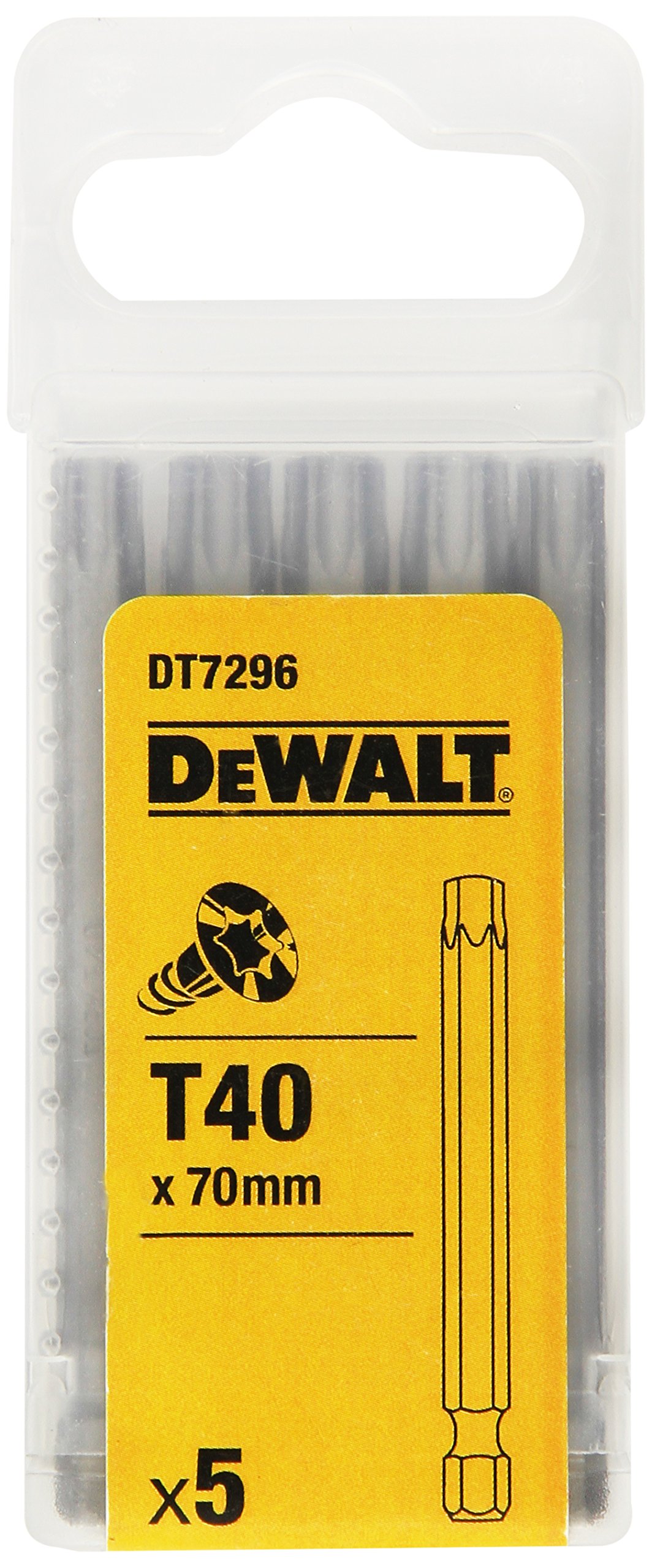DEWALT DT7296-QZ Bits para Tornillos Torx - 70 mm Longitud for DIYers & Professionals, Ideal for Repair, Installation and Workshop tasks, 70 mm, 5-piece Set