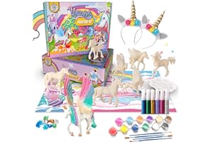 COASTLINE CRAFT STEM-Accredited Unicorn Painting Kit for Kids - Paint Your Own Unicorn Craft Kit Toys w 2 Unicorn Headbands, Pegasus, Alicorn & Paint Sets for Kids Ages 4-8 - Unicorns Gifts for Girls