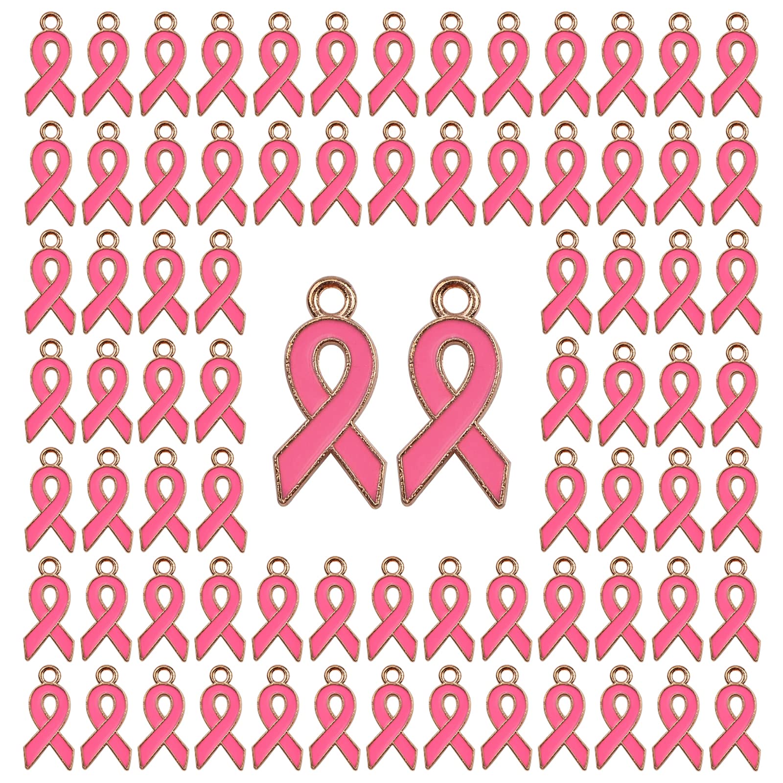 WANDIC Ribbon Pendants, Domestic Violence, Lupus, Alzheimers, Pancreatic Cancer Awareness Alloy Awareness Ribbon Charms for Jewelry Making (Pink Red, 100 Pcs)