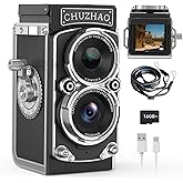 Mini Vintage Digital Camera, Portable Retro Twin-Lens Reflex Style Digital Camera with 16GB Card, 12MP Photos, Autofocus, 1080P FHD Video, 1000mAh Battery and Dual Filters, Perfect for Boys & Girls