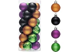 Valery Madelyn 1.57 Inches Small Christmas Tree Decorations Ornament Set for 4th of July Fall Halloween, 24ct Orange Purple Green Shatterproof Hanging Ball Ornaments Holiday Party Decor