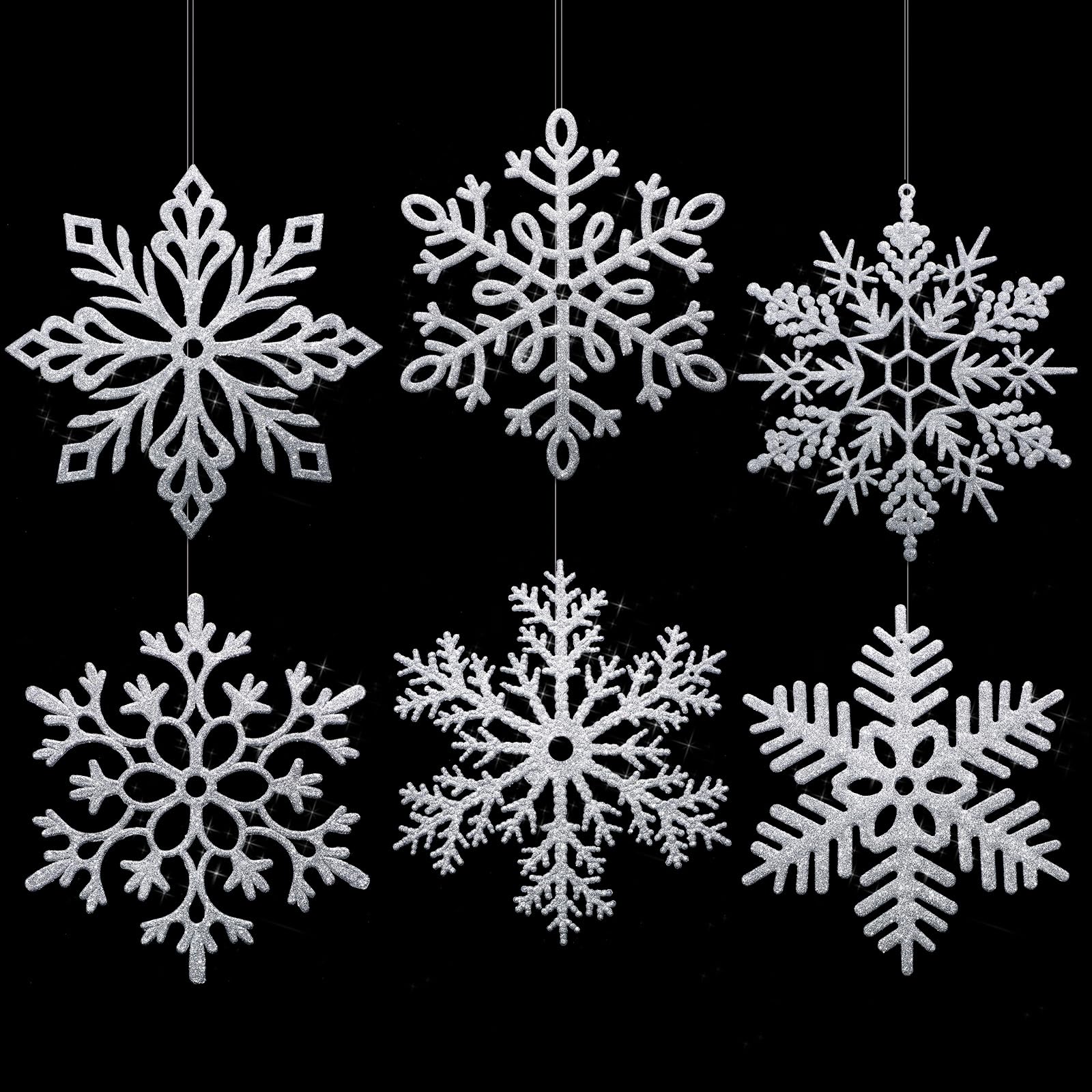 Hestya 16 Inch Large Snowflake Ornaments Giant Glitter Decorative Hanging Snowflakes 6 Designs Christmas Decorative Hanging Ornaments Winter Window Decor Snowflakes with Nylon Thread(Silver,6 Pcs)