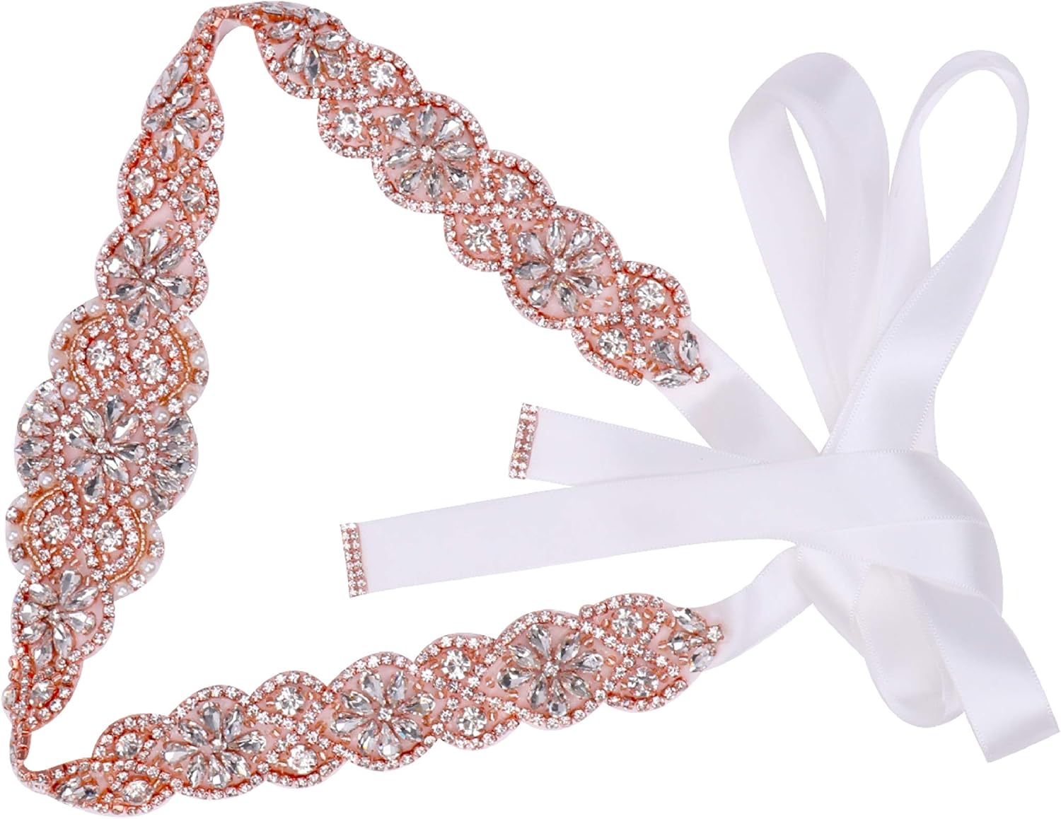 Tendaisy Women's Clear Crystal Rhinestone Sash Wedding Belt for Bridal Gowns(Rose-White) at  Women’s Clothing store