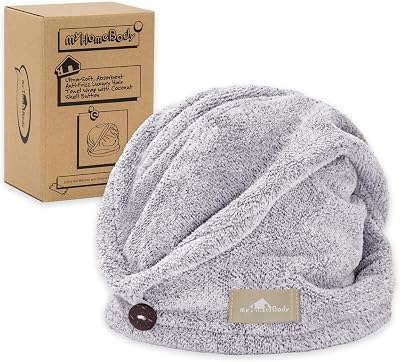 myHomeBody Hair Towel Wrap Luxury Rapid-Dry Turban Charcoal Fiber Gray