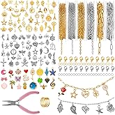 Zefy 18K Gold Silver Chain for Jewelry Making, 19.7ft 6 Rolls Stainless Steel Chains Bulk with 348 Pcs Charms, Jump Rings Lobster Clasps Set for DIY Bracelet Necklace Crafts