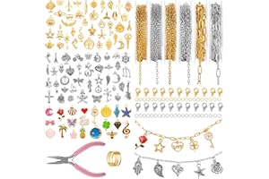 Zefy 18K Gold Silver Chain for Jewelry Making, 19.7ft 6 Rolls Stainless Steel Chains Bulk with 348 Pcs Charms, Jump Rings Lob