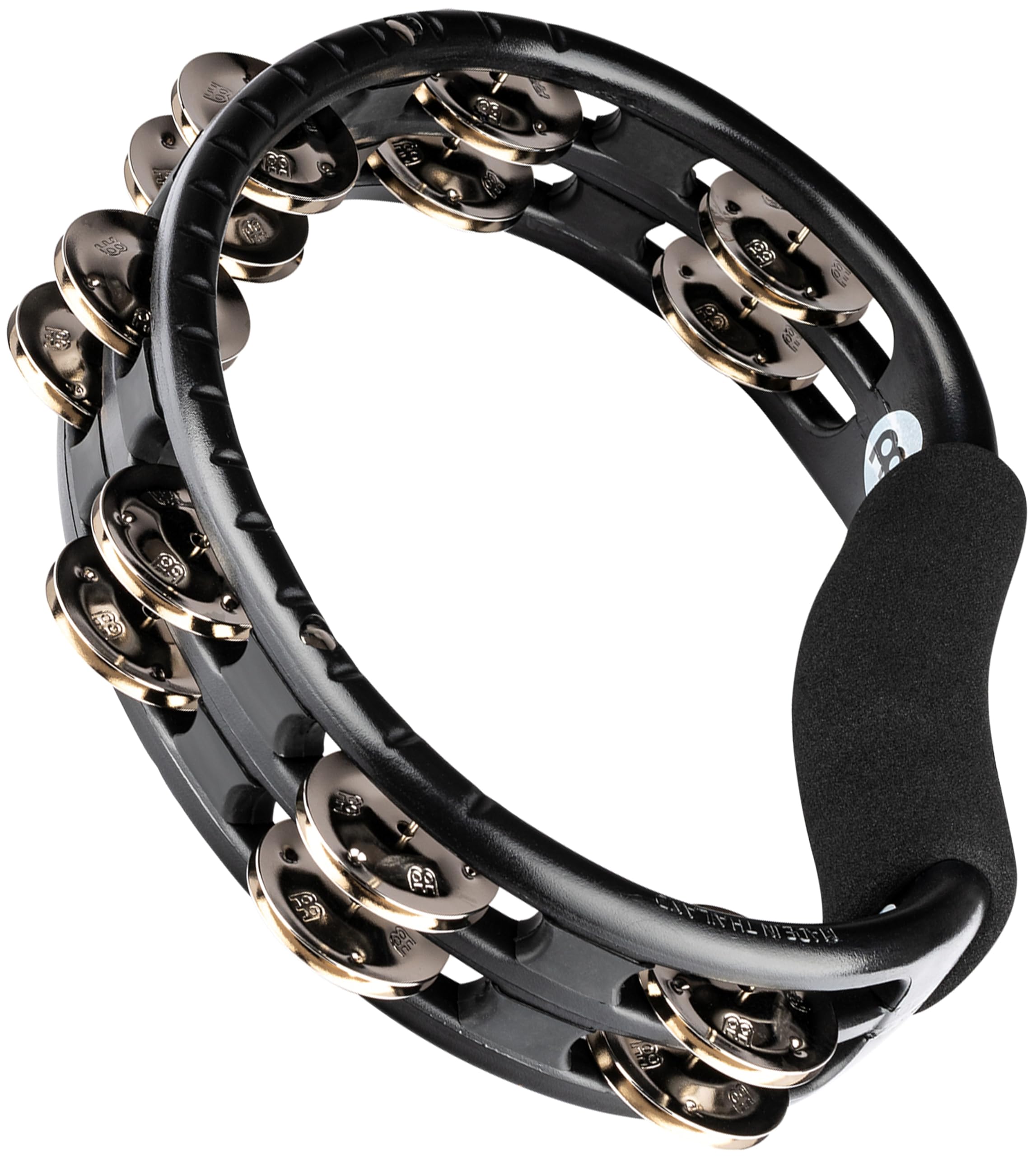Meinl Percussion Headliner Hand Tambourine - 2-Row Tambourine - With Curved Handle - ABS Plastic / Nickel-Plated Steel, Black / Silver (TMT1BK)