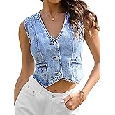 ELLEVEN Womens Summer Cropped Denim Vest, V-Neck Crop Western Jean Vest Top for Women Country Trendy Outfits