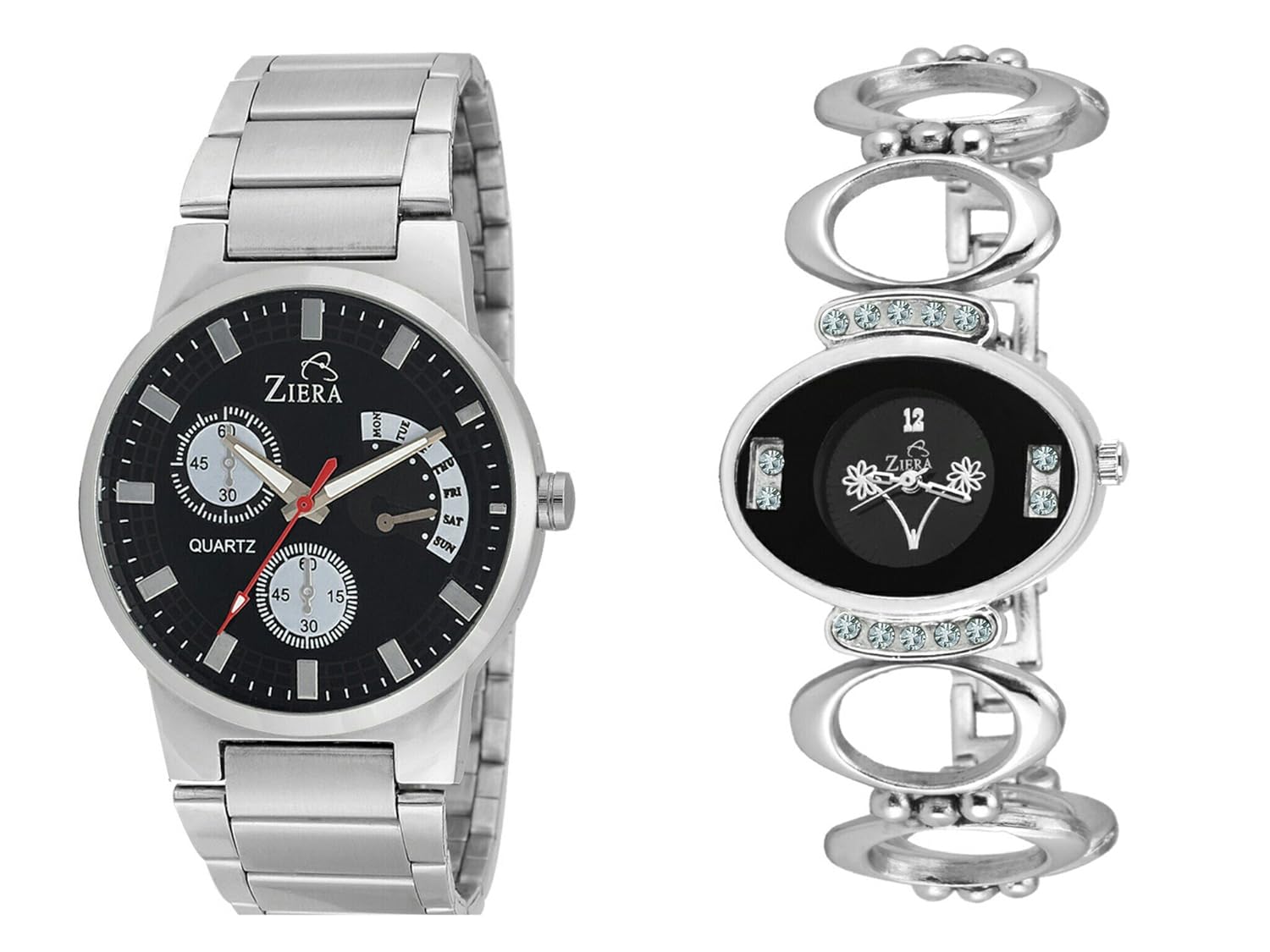 ziera analogue black dial men's & women's couple watch (zr2885-zr8001)