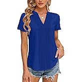 Blooming Jelly Womens Dressy Casual Blouses Lace Embroidered Business Tops Short Sleeve V Neck Summer Boho Trendy Work Shirts