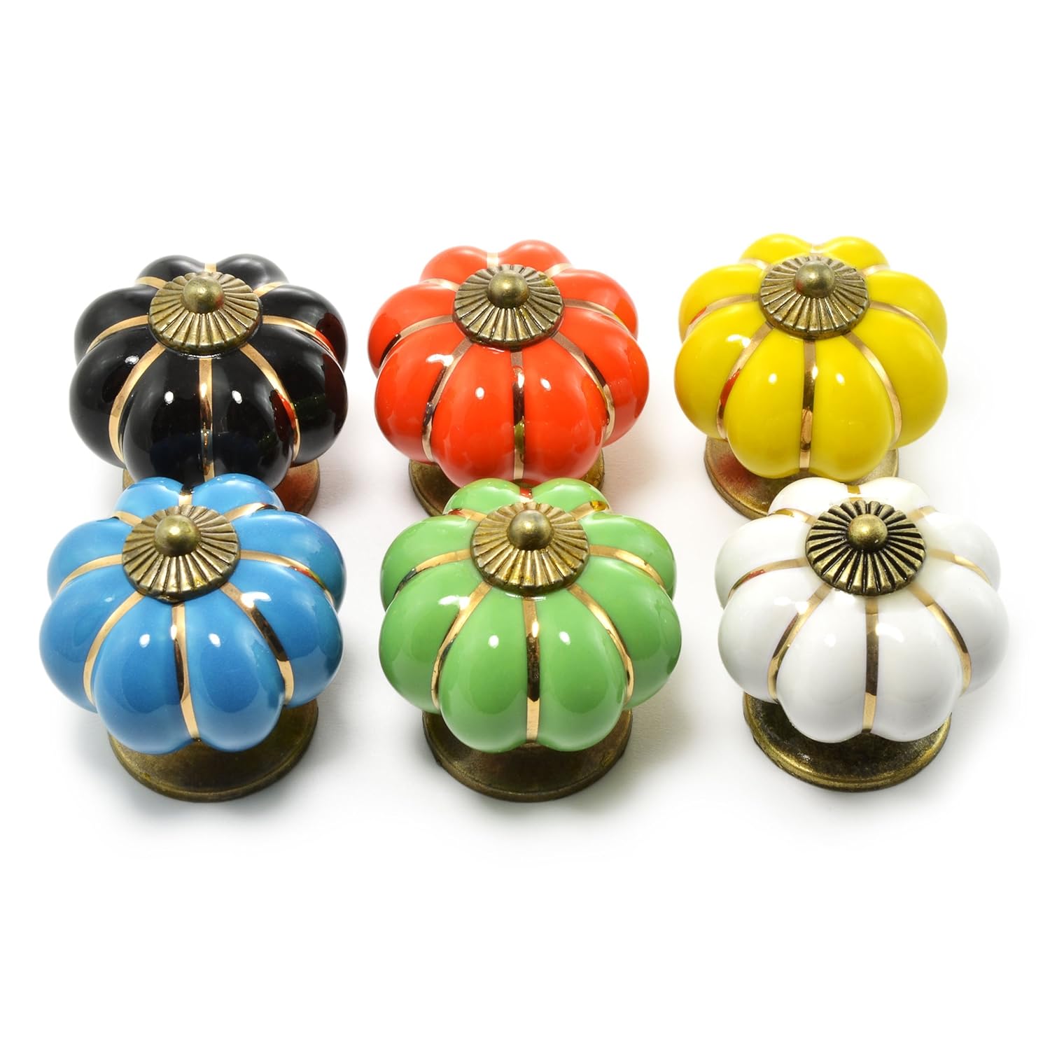 Set Möbelknöpfe „Krone“ aus Porzellan mit antik Bronze Verzierung