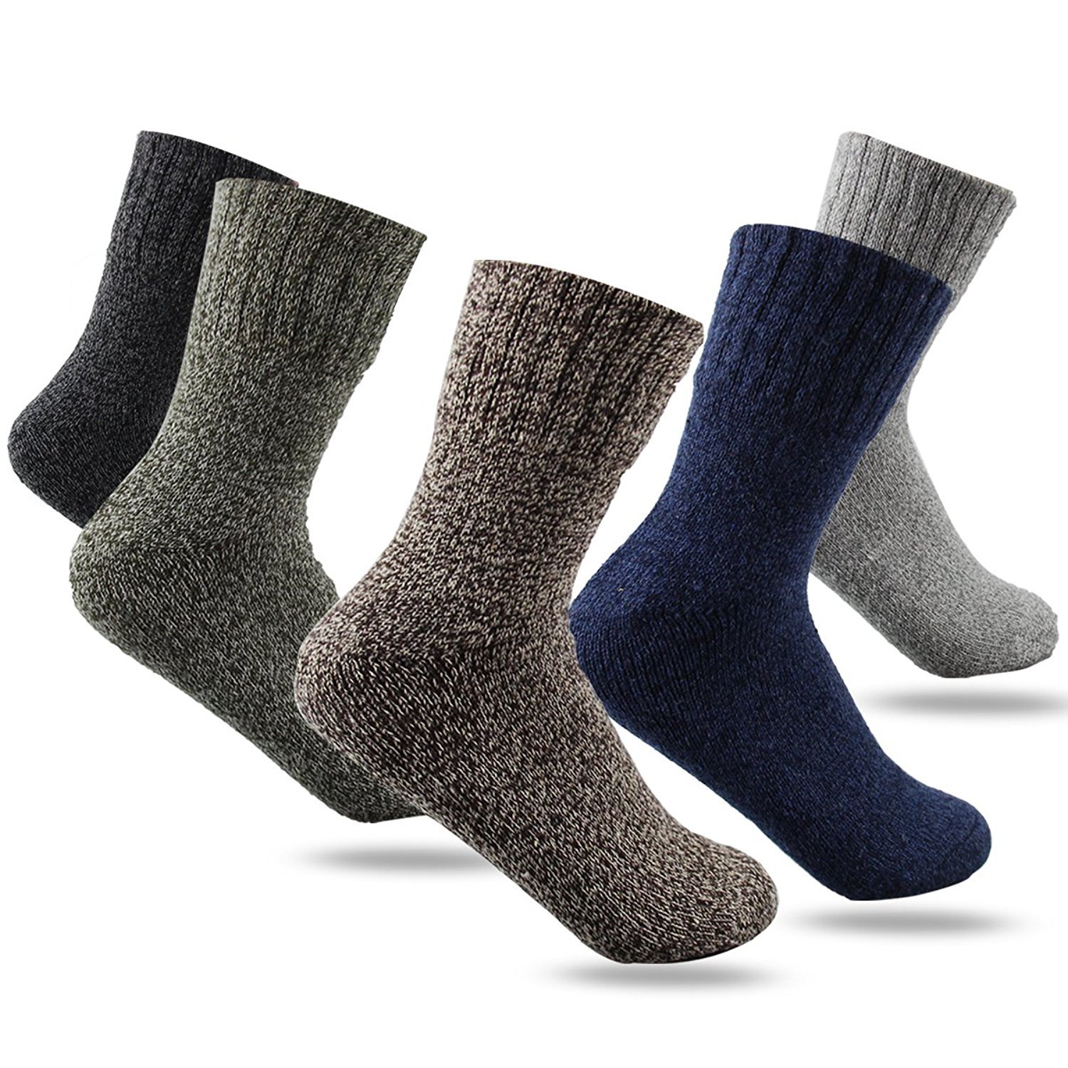 5 Pairs Men Wool Socks Midweight Comfort Crew Socks Value Pack