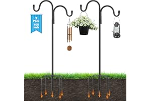 Vivantia 2 Pack 108 Inch Adjustable Double Shepherds Hooks for Outdoor 2 Sided Bird Feeder Poles with 5 Prong Base Heavy Duty Metal Garden Hook for Hanging Flower Basket Lantern Plant Bird Nests Decor