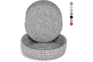 CAZZON Trivets for Hot Dishes, Trivets for Hot Pots and Pans, Hot Pads for Countertops, Coasters 4 Pcs and Storage Basket 1 Pack, Pot Holders for Kitchen, Cotton Hot Mats Cooking Pad Protect Table (D Grey)