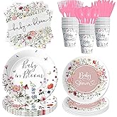 Suhelkit Floral Baby Shower Decorations Tableware Girl, Wildflower Baby in Bloom Party Supplies, Paper Plate, Napkin, Cup, Cutlery, Wild Flower Table Decorations, 24 Guests