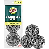 Scotch-Brite Stainless Steel Scrubbers, 3 Pack | Scouring Pads for Cleaning Tough Baked-On Messes, Metal Scrubbers for Cleaning Dishes, 3 Scrub Pads