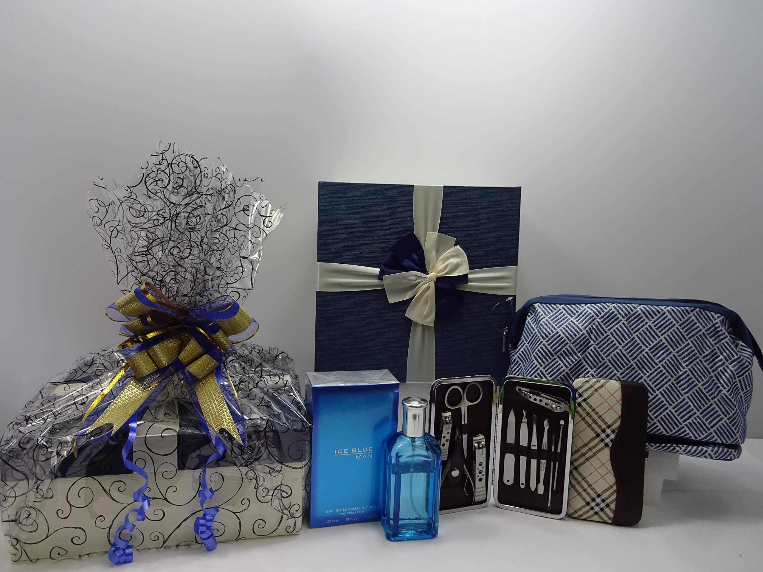 Glory Cosmetics Men's Luxury Perfume Manicure Collection Gift Set + Free Men's Travel Toiletry Wash Bag Included, Gift Wrapped, Hamper For Him