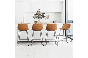 LUE BONA Bar Stools Set of 4, 24" ALX Faux Leather Barstools, Modern Counter Height Stools with Back and Metal Legs, Armless Counter Chairs for Kitchen Island, Whiskey Brown
