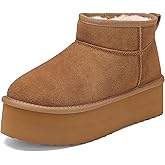 AoSiFu Platform Mini Boots for Women Genuine Suede Leather, Classic Winter Ankle Snow Boots with Comfortable Memory Foam Insole Water Resistant Lightweight Anti-Slip Outsole for Outdoor Indoor