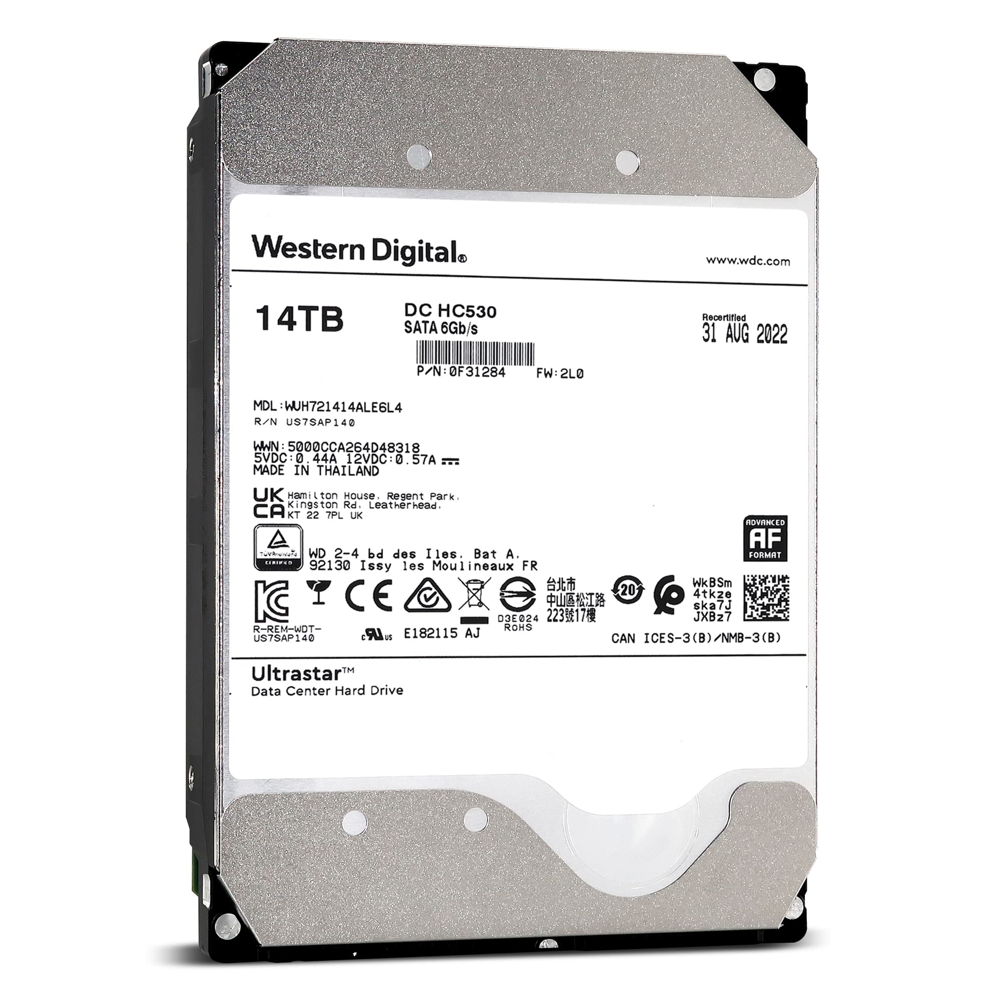 WD Ultrastar DC HC530 14TB 7200RPM SATA 6Gb/s 3.5-inch Enterprise HDD - WUH721414ALE6L4 (Renewed)