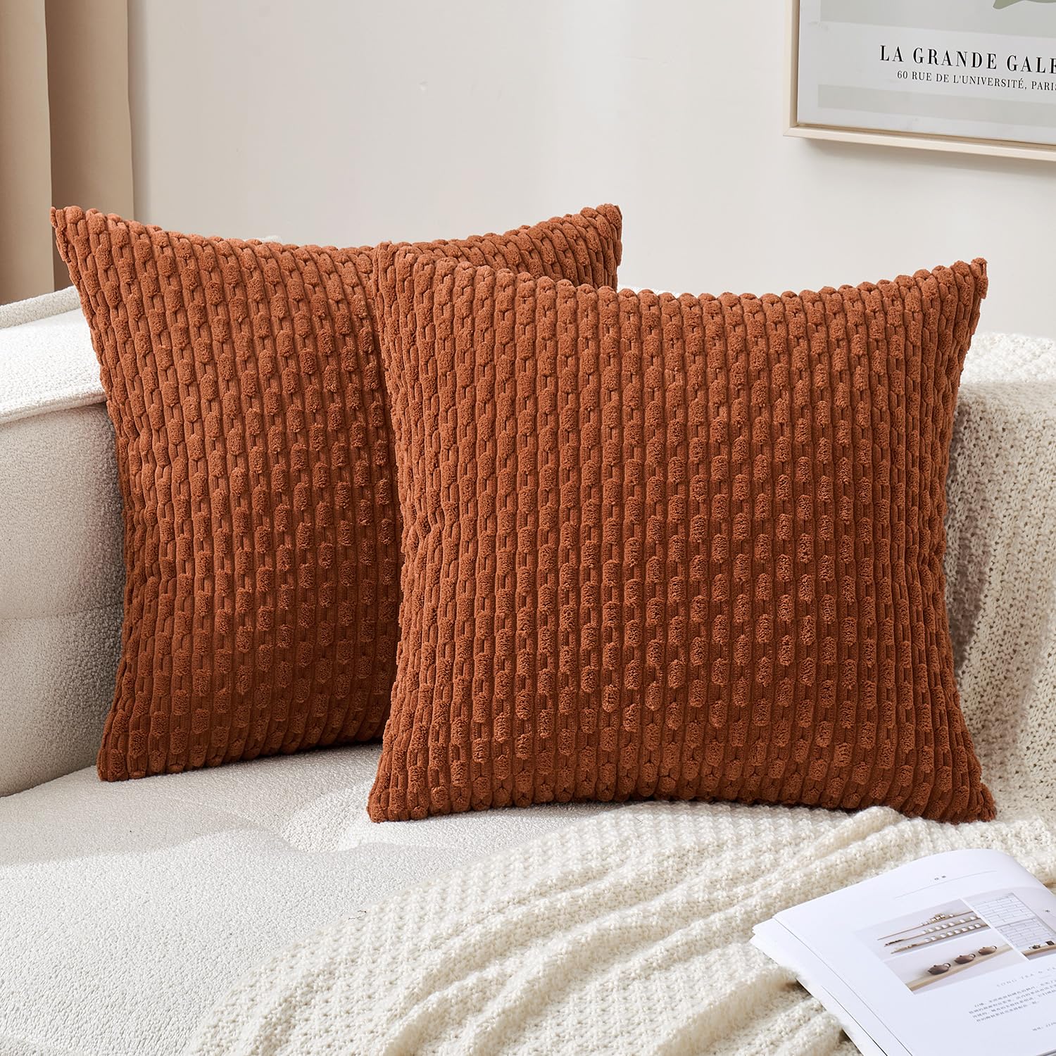 Photo 1 of MIULEE Fall Burnt Throw Pillow Covers Soft Corduroy Decorative Set of 2 Boho Striped Pillow Covers Pillowcases Farmhouse Home Decor for Couch Bed Sofa Living Room 20x20 Inch