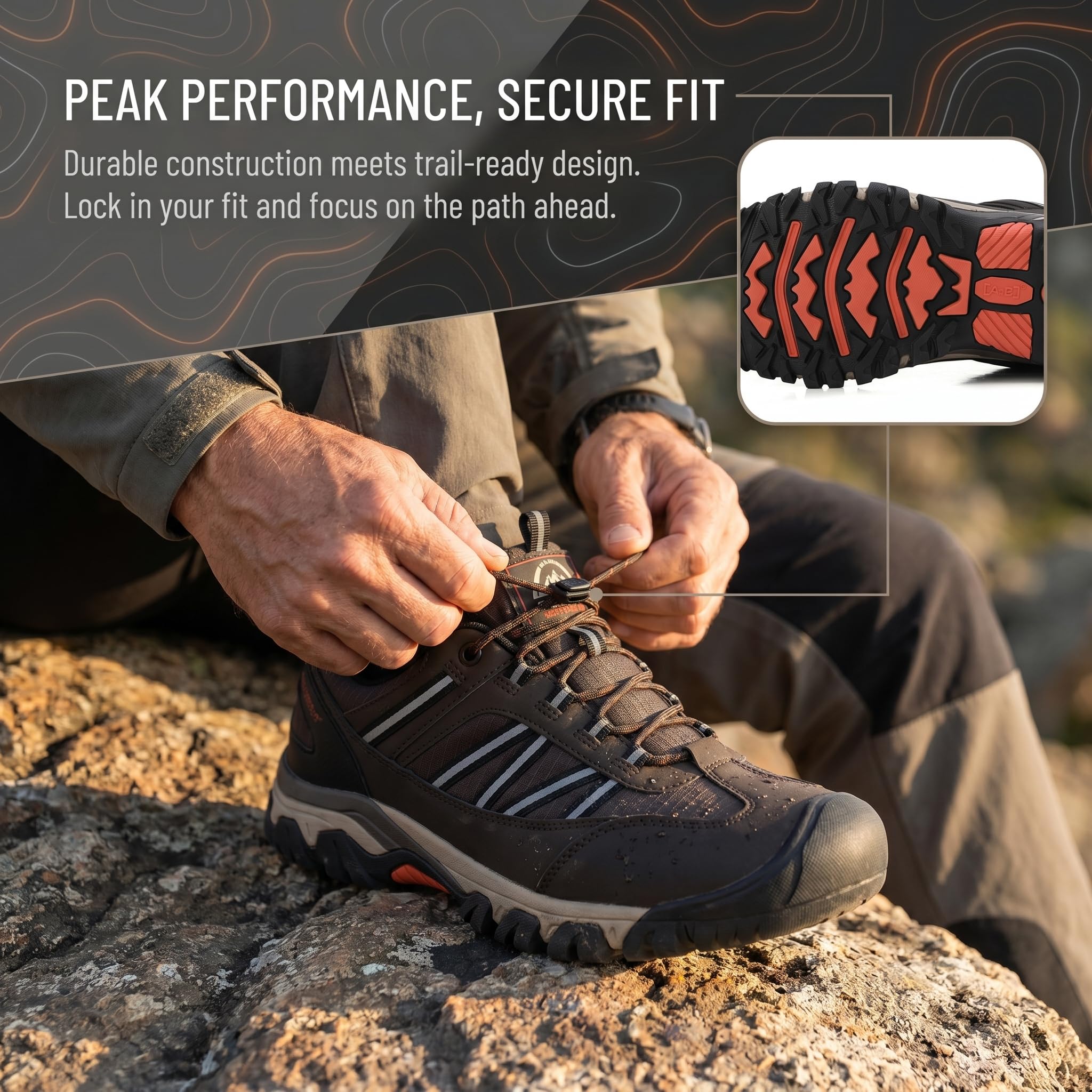 AX BOXING Wanderschuhe Herren Wasserdicht Trekkingschuhe Niedriger Outdoor Schuhe Zehenkappe für Trekking Wandern Camping Braun 43 EU 6