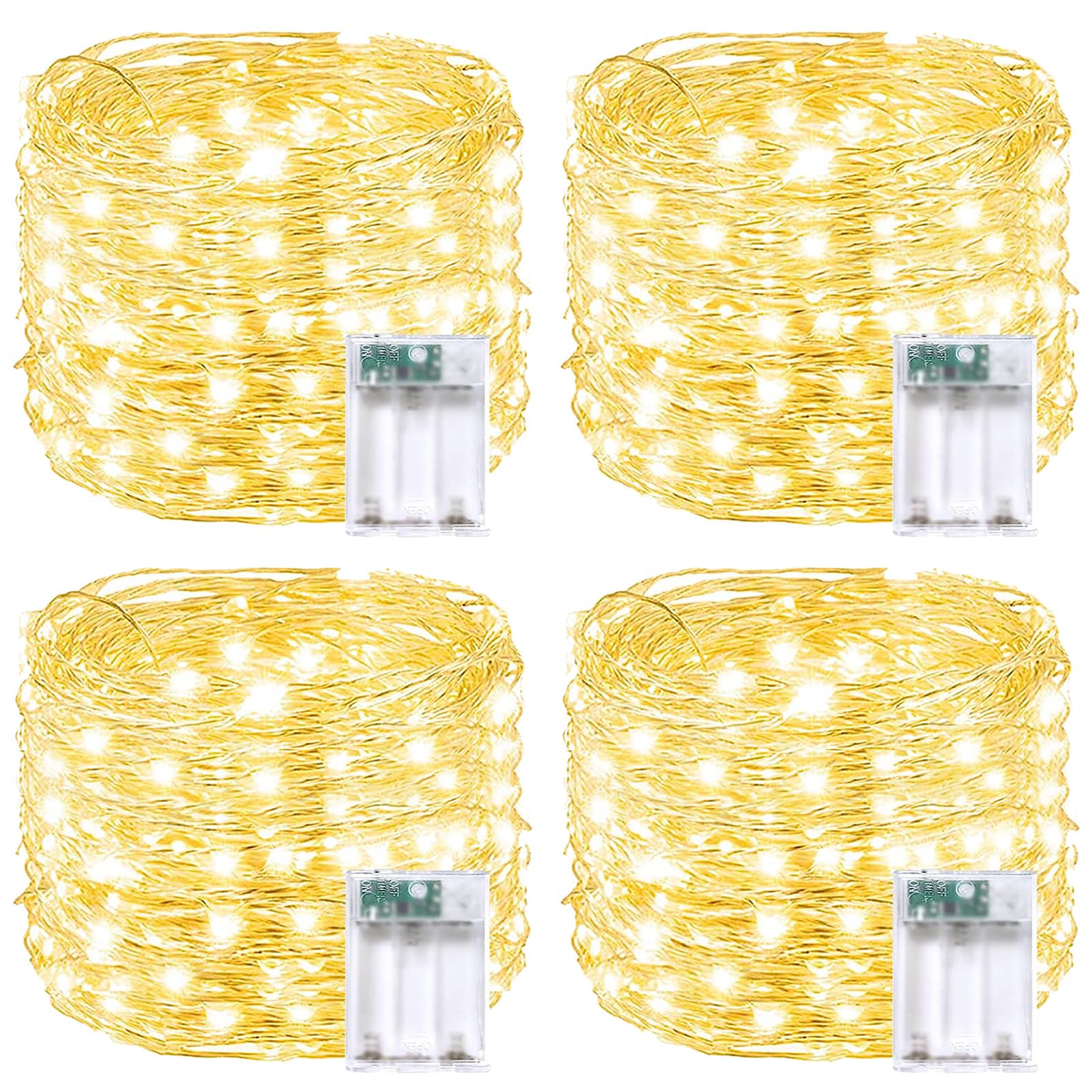 Photo 1 of 4 Pack 60 LED Fairy Lights Battery Operated with Timer, 20FT Waterproof Twinkle Lights Indoor Outdoor, Cuttable String Lights for Bedroom, Wedding, DIY, Centerpiece, Christmas Decorations (Warm White)