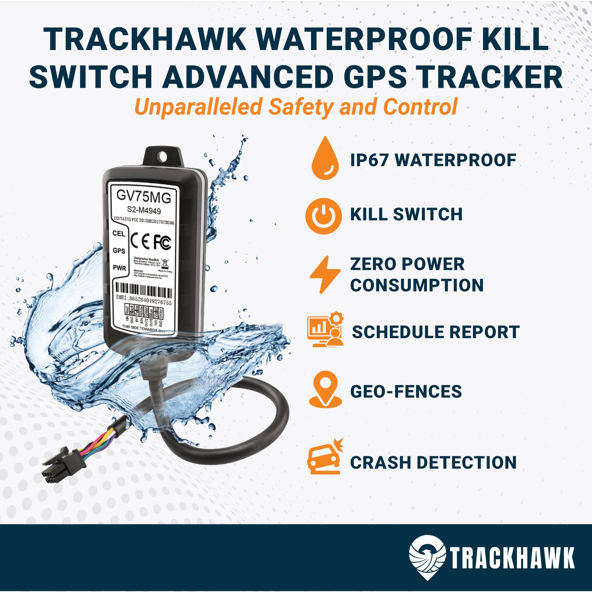 Trackhawk GPS Tracker - Real-Time Vehicle, Motorcycle, Boat, and Equipment Tracking, Live Location Updates, Speed Monitoring, Theft Prevention, Waterproof, Subscription Required - TH75