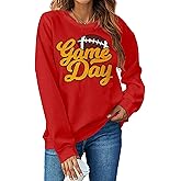 PICKID Football Game Day Sweatshirt for Women Game Day Chenille Patch Shirts Football Graphic Long Sleeve Tops