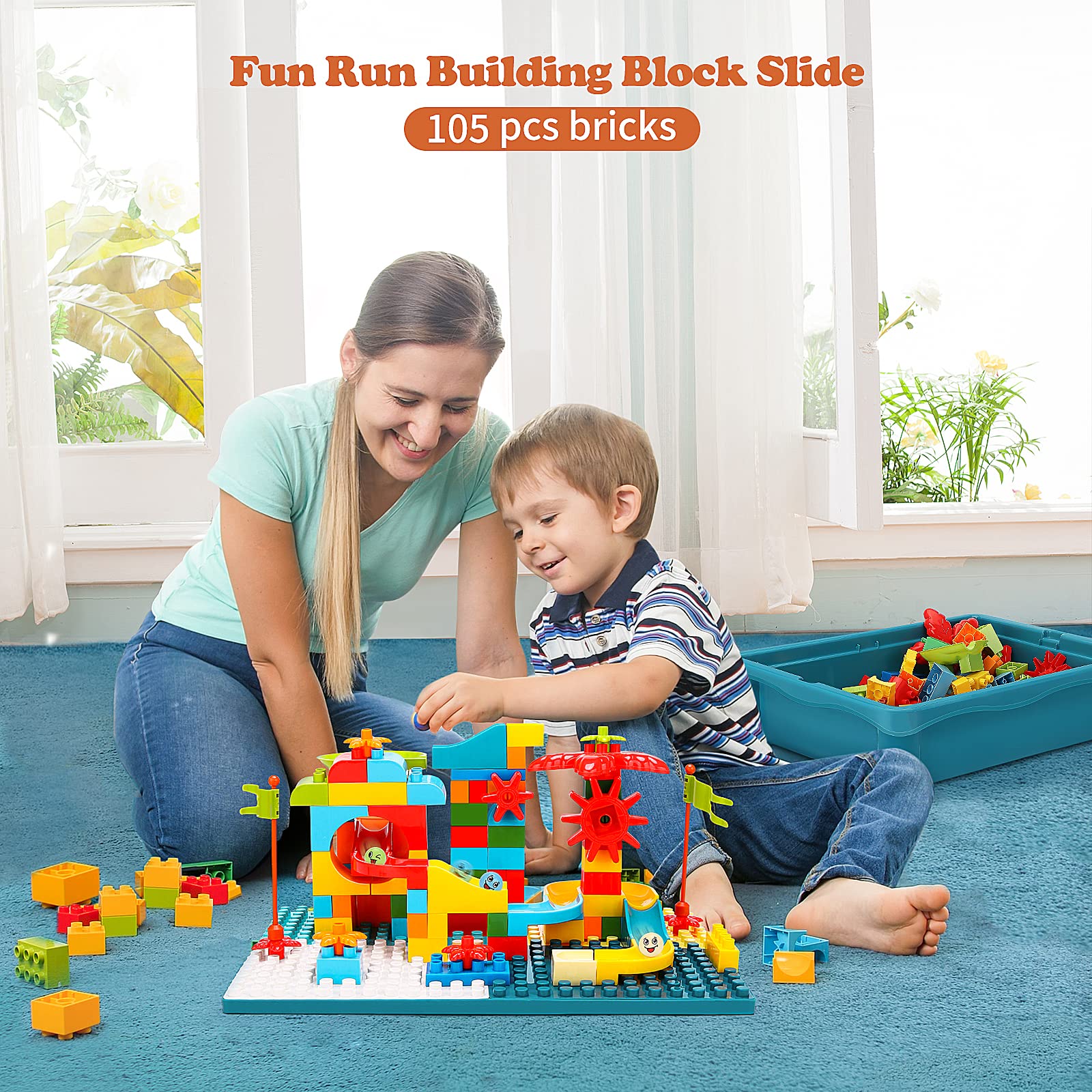 5-in-1 Multi Activity Sand Water Play Table, Double-Sided Kids Activity Table with Storage, 105pcs Marble Run Building Blocks Sensory Table for Kids Toddler Boys Girls Ages 1 2 3 Year Old