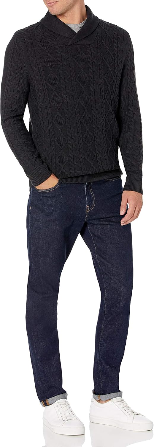 Brand - Goodthreads Men's Supersoft Shawl Collar Cable Knit Pullover Sweater: Clothing