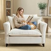 46.9" Chenille Upholstered Accent Chair Wide Seat for Living Room Bedroom | Modern Reading Sofa Chair, Comfy Cushion Armchair W/ Pillows &amp; Wood Legs