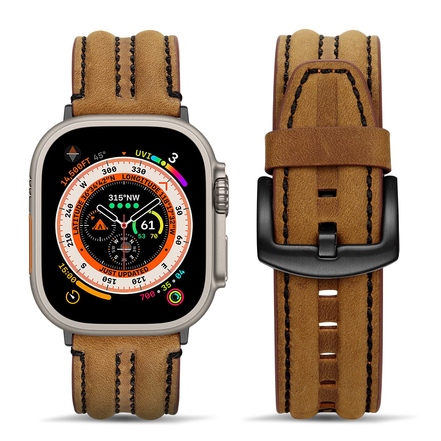 Tasikar Straps Compatible with Apple Watch Strap 49mm 46mm 45mm 44mm 42mm for Apple Watch Ultra Series 10 9 8 7 6 5 4 3 2 SE, Genuine Leather Replacement Band for Men Women (Brown) — image 1