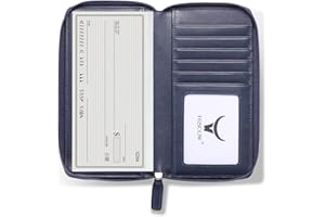 HISCOW Zippered Checkbook Cover & Card Holder with Divider - Italian Calfskin (Dark Blue)