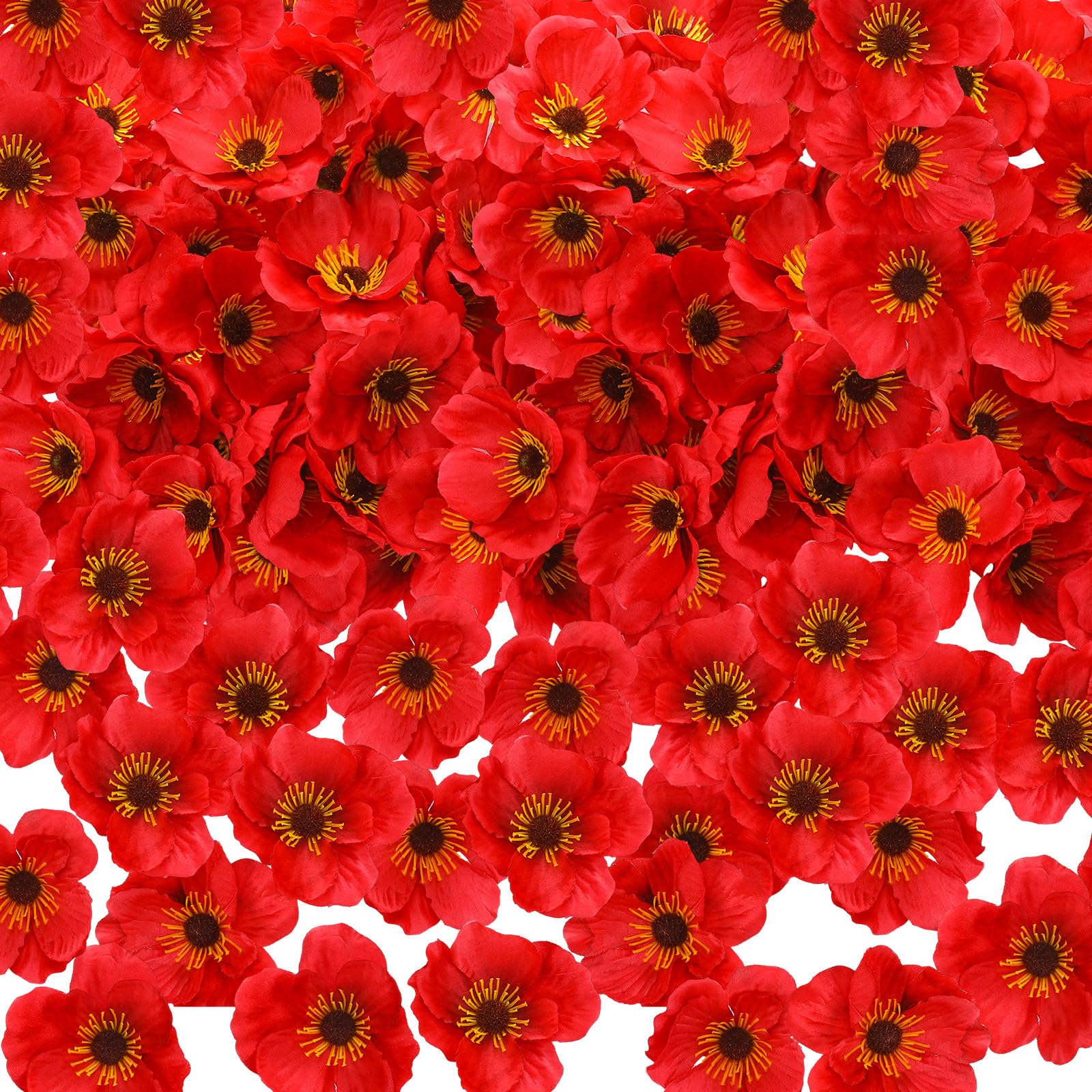 Photo 1 of Zeyune 90 Pcs 3.15 Inch Red Poppy Flowers Artificial Poppy Heads Bulk Fake Silk Wicked Party Flowers for Halloween Wicked Birthday Veterans Day Carnival Back School Memorial Day Party Backdrop Decor