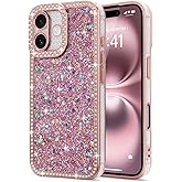 Lafunda for iPhone 16 Case Glitter, Luxury Shiny Bling Sparkly Phone Cover with Crystal Diamonds Rhinestone for Women Girls Soft TPU Slim Shockproof Protective Phone Case for iPhone 16 6.1", Pink