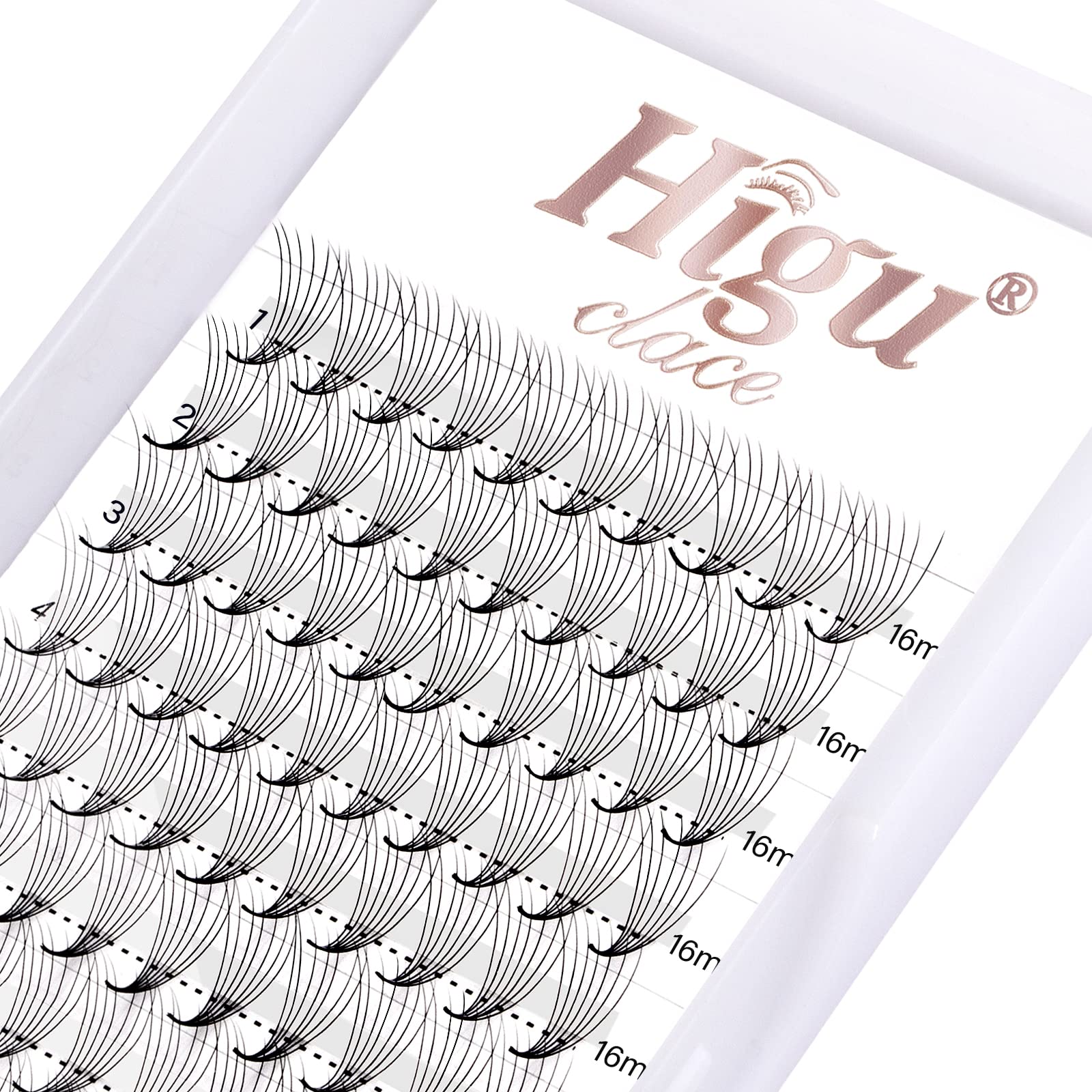 Higu Clace 7D 0.07 D Curl 16 Volume Eyelash Extensions - Pointed Base Middle Stem (7D 0.07 D 16) — image 1