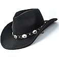 Western Cowboy Hat for Men Women Classic Fedora Hat with Buckle Belt (Size:M-L)