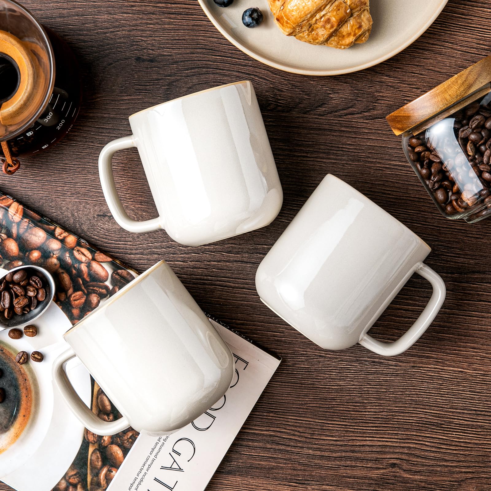 Kaffeetassen Set 6er, vancasso PLAYA Tassen Set 6 Stück mit Henkel 480ml, Teetassen aus Steingut, Mikrowellen und Spülmaschinenfest, Soft Beige 5