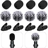 Wanmu Mini Wireless Furry Windscreen & Foam Cover Set for Lavalier Microphone, 12 Pcs Washable Microphone Windscreen Windproof Microphones Covers with Clips Foam Mini Mic Cover to Reduce Wind Noise