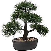 Artificial Bonsai Tree Juniper Faux Plants Indoor Small Fake Plants Decor with Black Plastic Pots for Home Table Office Desk Bathroom Shelf Bedroom Living Room Farmhouse Decorations