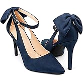 COLETER Womens Bow Knot High Heels Pointed Toe Stiletto Ankle Strap D'Orsay Pumps Bow Evening Dress Shoes