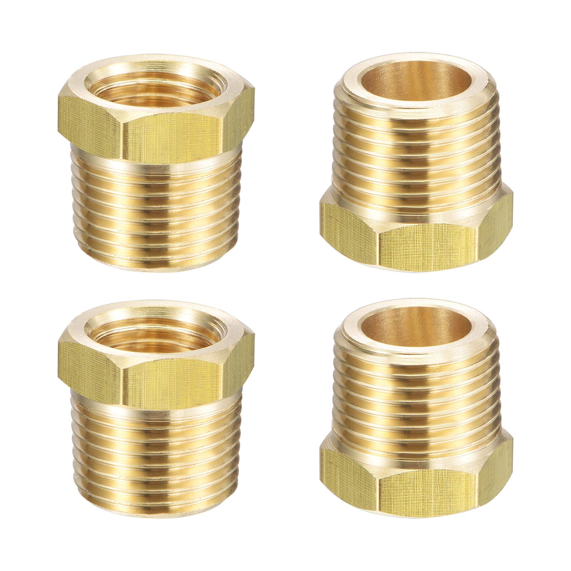 sourcing map Brass Pipe Fitting Reducer Adapter 3/8" BSPT Male x 1/4" NPT Female for Water Oil Air Pressure Gauge Temp Sensor, 4pcs