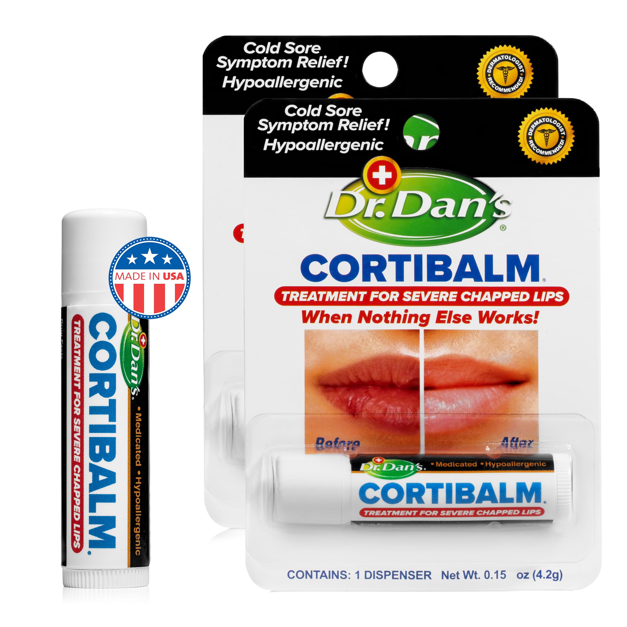 Dr. Dan's Cortibalm - 2 Pack - for Dry Cracked Lips - Healing Lip Balm for Severely Chapped Lips - Designed for Men, Women and Children