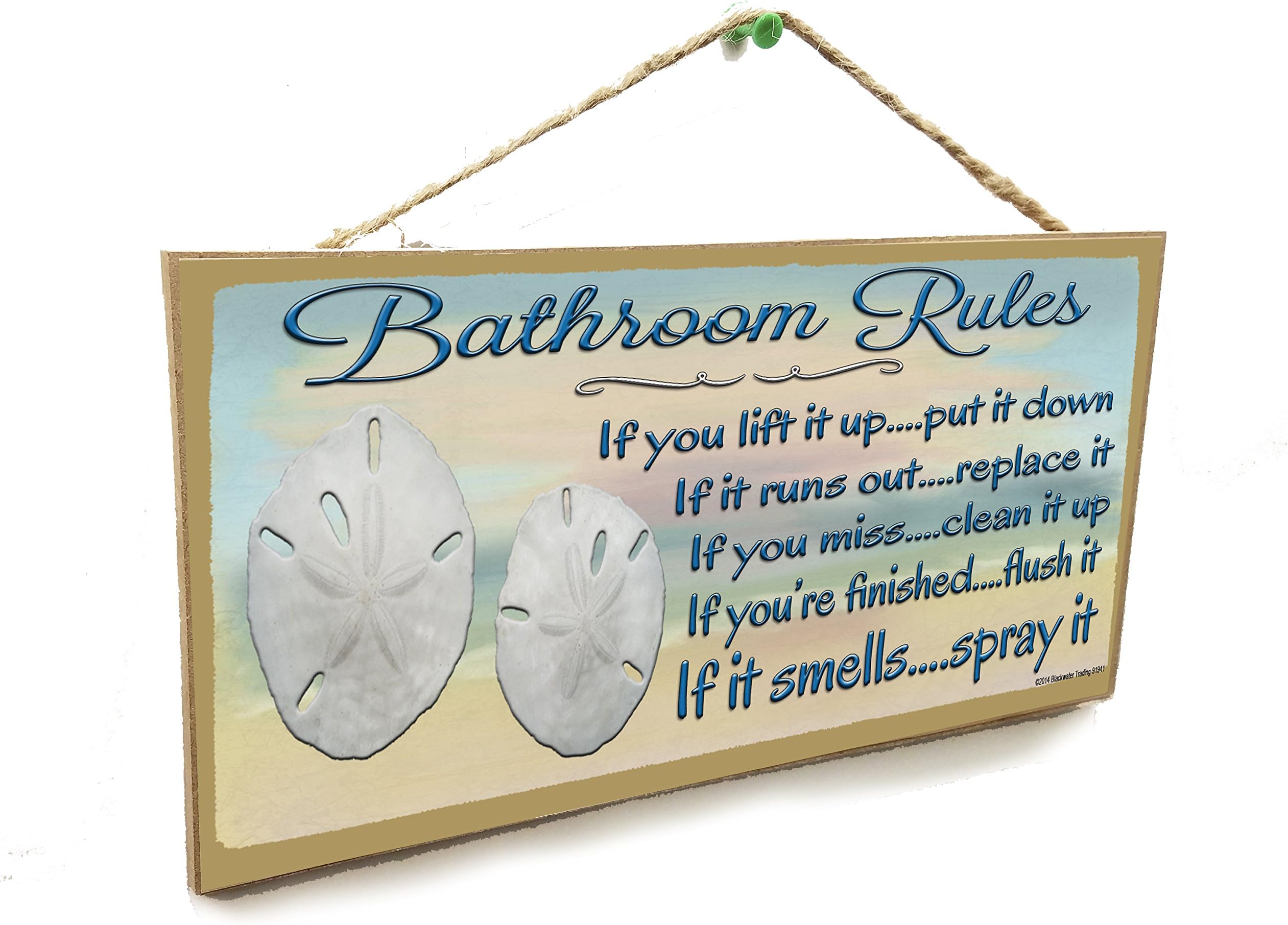 Bathroom Rules If It Smells Spray It Beach Sand Dollar Sign Plaque 5"x10"