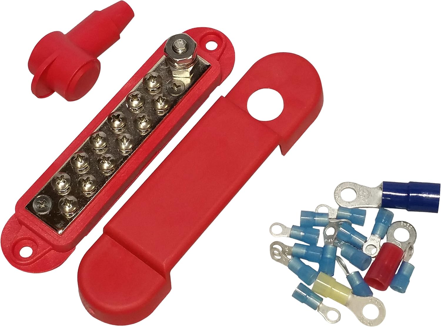 (Black) 12 Terminal Distribution Block -BUSBAR- With Ring Terminals: Automotive