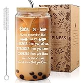 MOREYUYEE Inspirational Glass Cup for Sister-in-Law, Thanks for Being A Sister-in-Law 16 Oz Coffee Cup with Lid & Straw, Gifts for Mother’s Day Birthday Christmas Wedding -m26