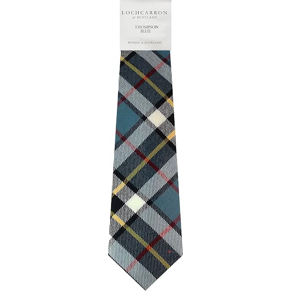 Men's Thompson Blue Tartan Wool Neck Tie - Scottish Clan Tie, Handmade In Scotland