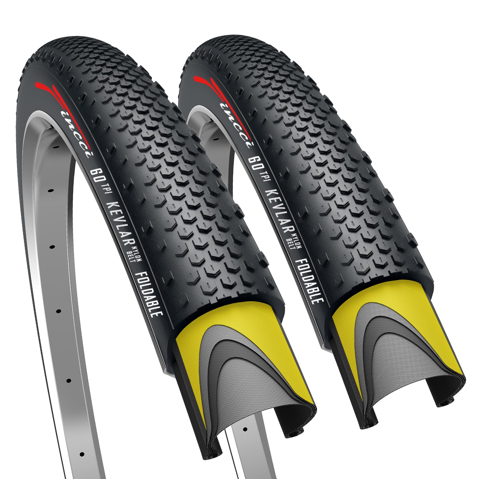 Fincci Pair 700x38c Tyres - Gravel 700c Tyres with Puncture Proof 1mm Nylon - Foldable Kevlar Tires 40-622 for 28 inch Wheel for Cycle on Electric, Hybrid, Touring, Road Bicycle